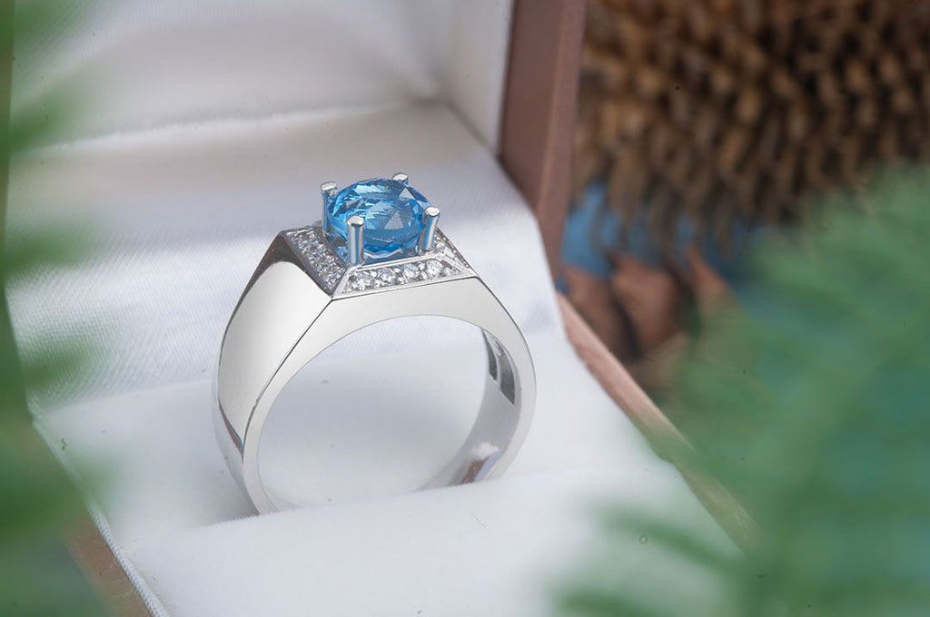 Nhẫn nam Đá quý thiên nhiên Blue Topaz Men's Ring in Sterling Silver by AME Jewellery