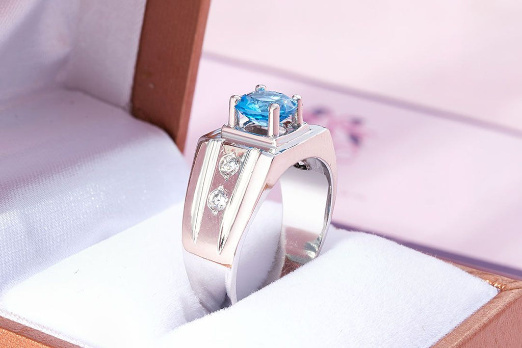 Nhẫn Nam Đá quý thiên nhiên Blue Topaz Ring for men - AME Jewellery