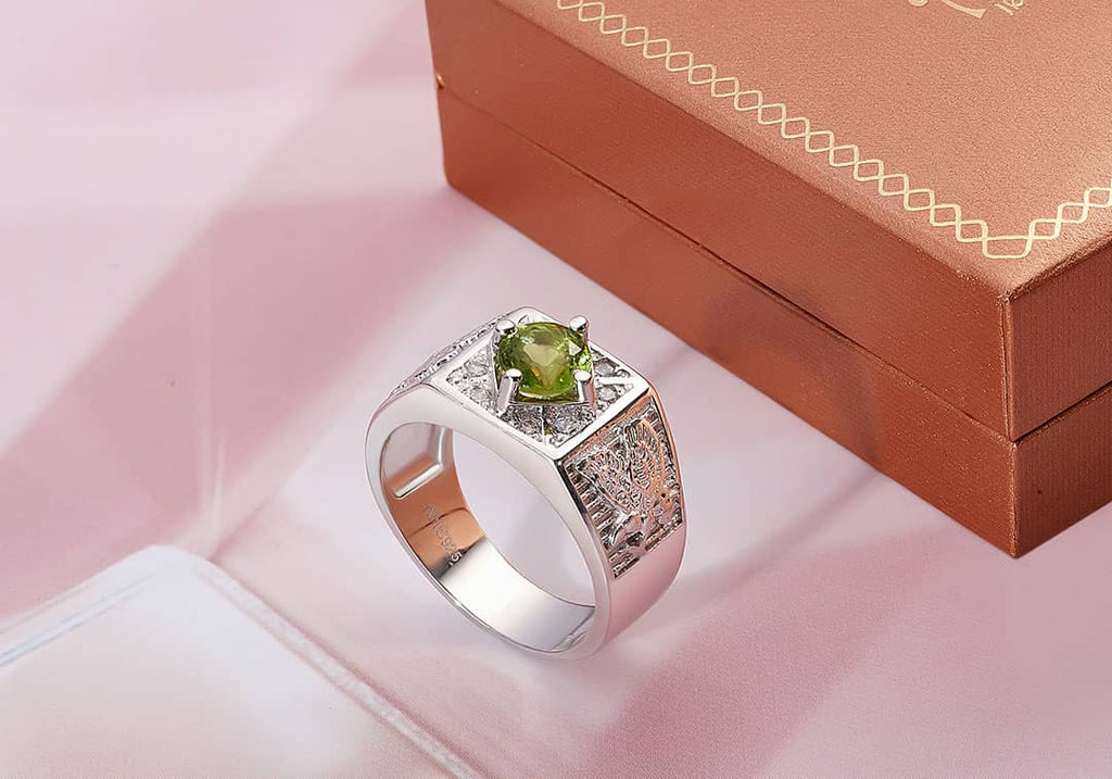 Nhẫn Nam Đá quý thiên nhiên Peridot Eagle Men's Ring in Sterling Silver by AME Jewellery