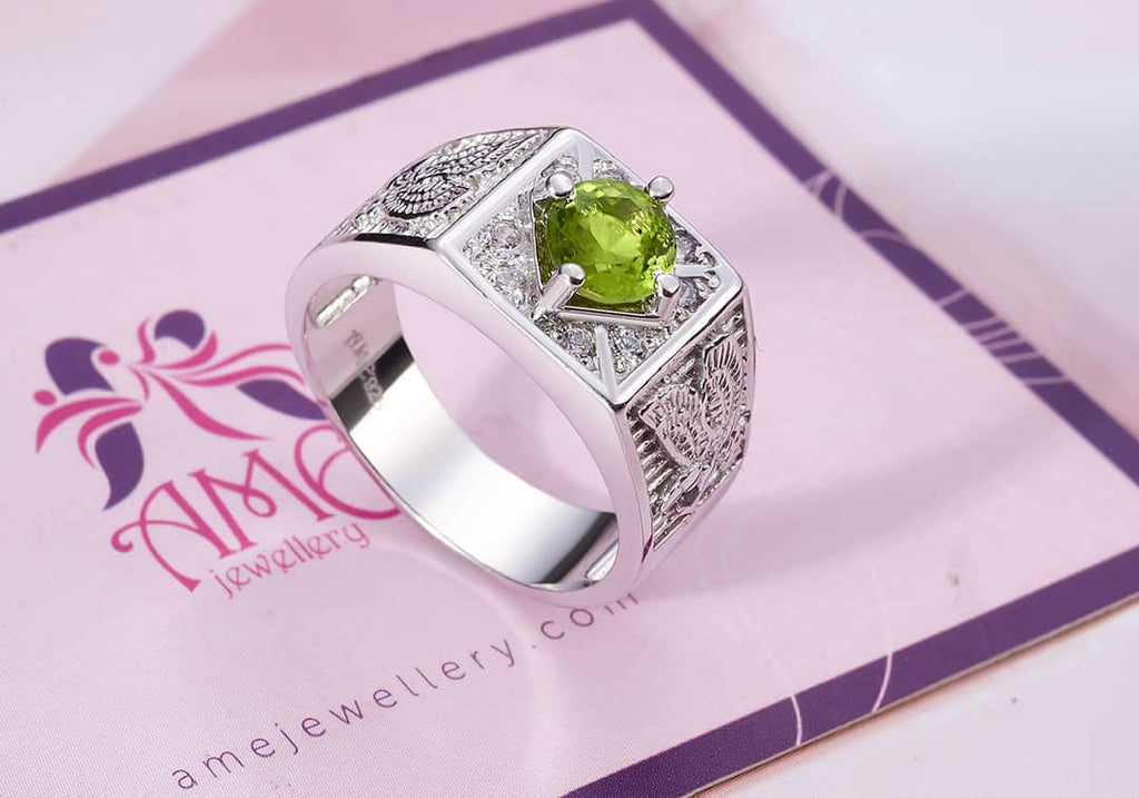 Nhẫn Nam Đá quý thiên nhiên Peridot Eagle Men's Ring in Sterling Silver by AME Jewellery