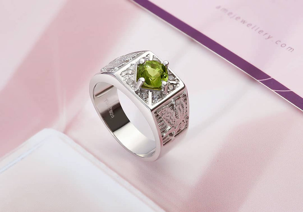 Nhẫn Nam Đá quý thiên nhiên Peridot Eagle Men's Ring in Sterling Silver by AME Jewellery