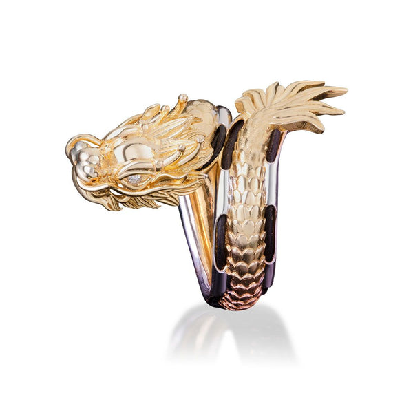 Nhẫn Nam lông đuôi voi Rồng Vàng Mắt Kim cương - AME Jewellery