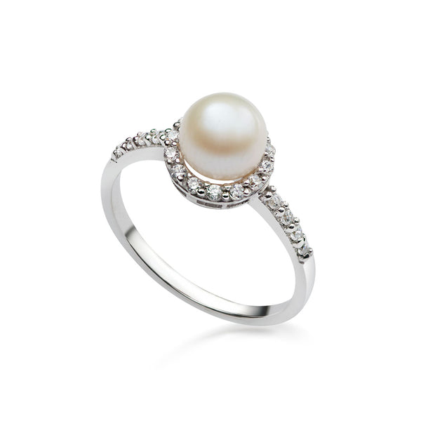 Nhẫn nữ Ngọc trai trắng White Freshwater Pearl Halo Ring by AME Jewellery
