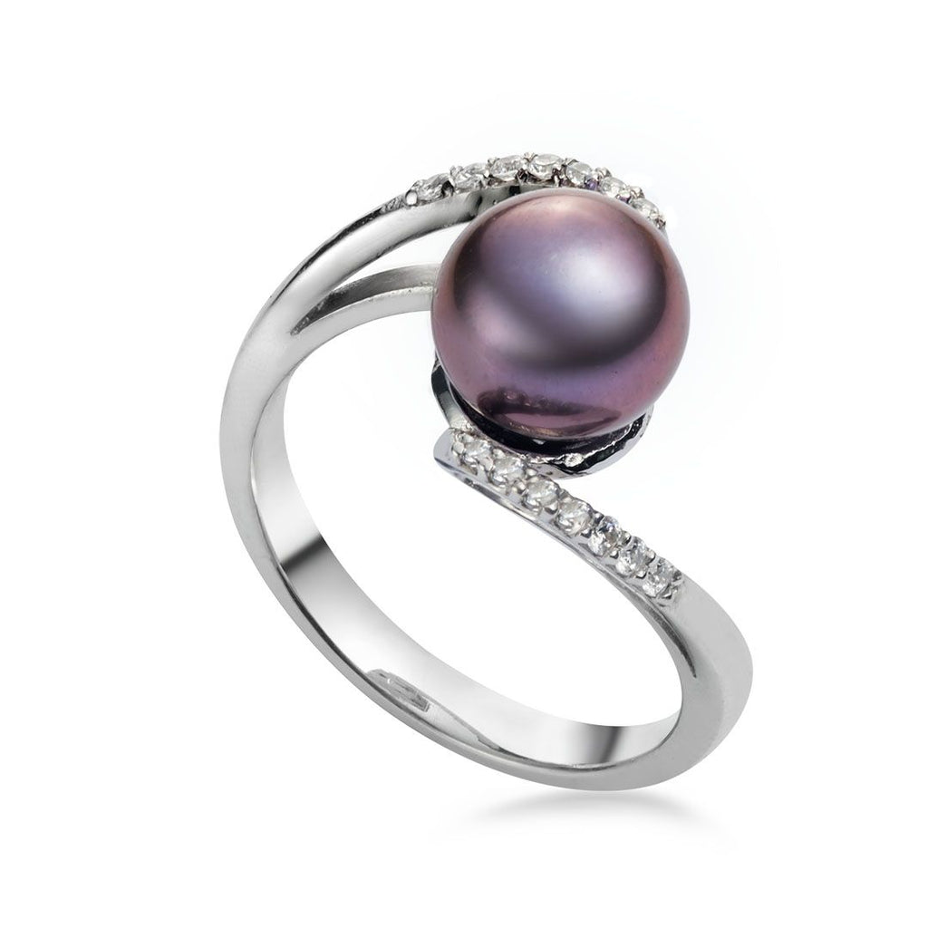 Nhẫn nữ Ngọc trai màu tím Aubergine Freshwater Pearl Bypass Ring by AME Jewellery