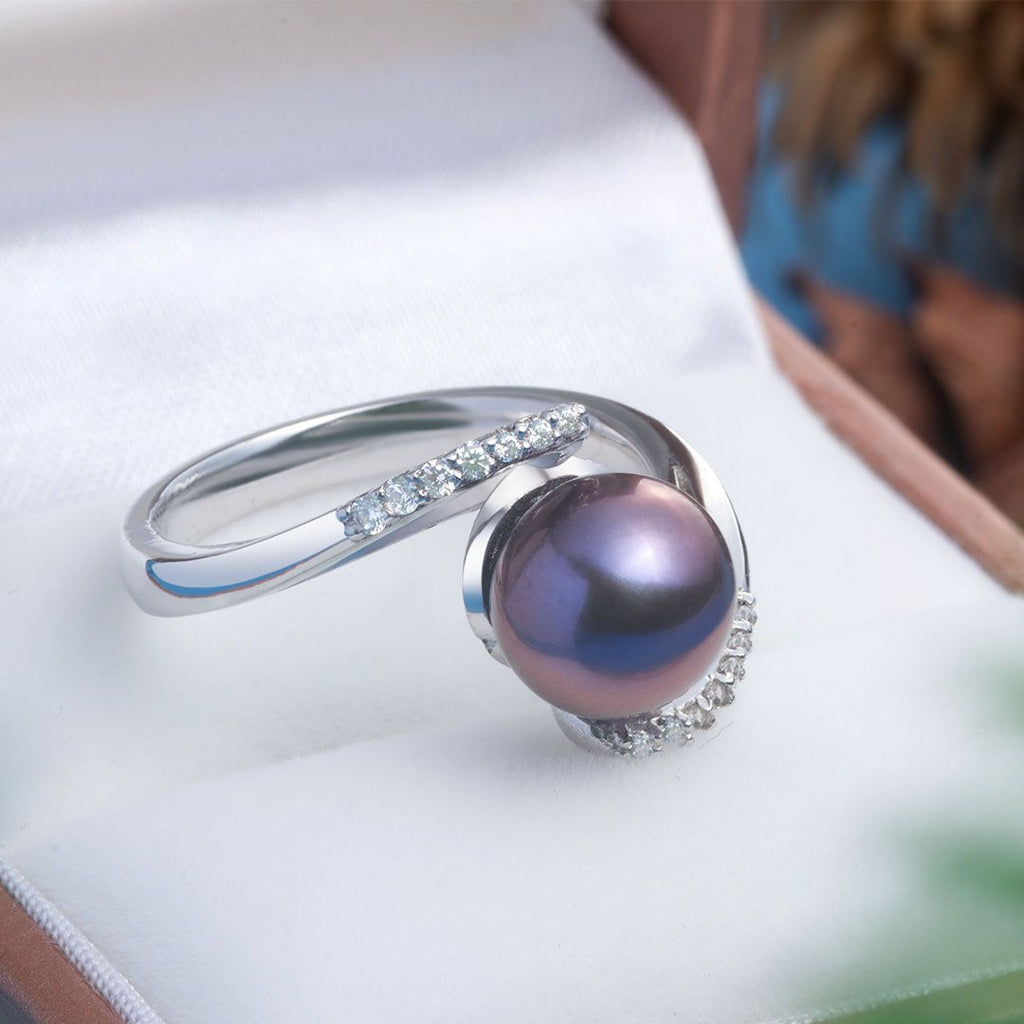 Nhẫn nữ Ngọc trai màu tím Aubergine Freshwater Pearl Bypass Ring by AME Jewellery