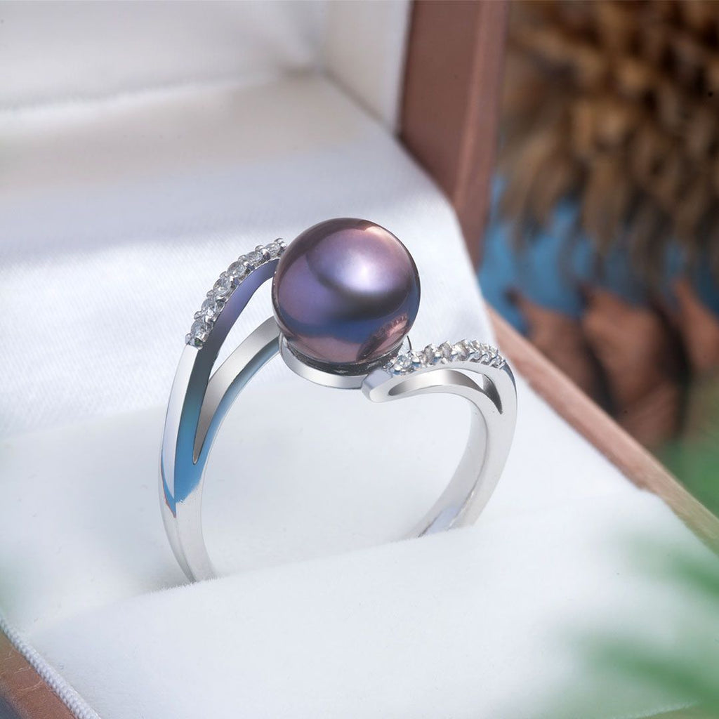 Nhẫn nữ Ngọc trai màu tím Aubergine Freshwater Pearl Bypass Ring by AME Jewellery