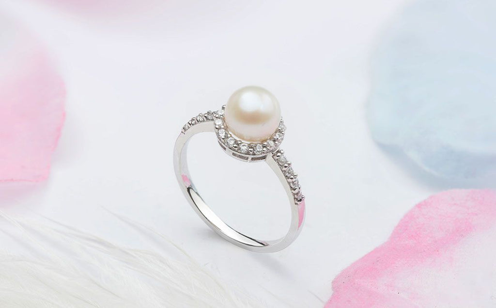 Nhẫn nữ Ngọc trai trắng White Freshwater Pearl Halo Ring by AME Jewellery