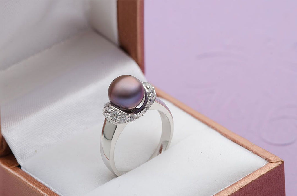 Nhẫn nữ Ngọc trai màu tím Aubergine Freshwater Pearl Accent Ring by AME Jewellery