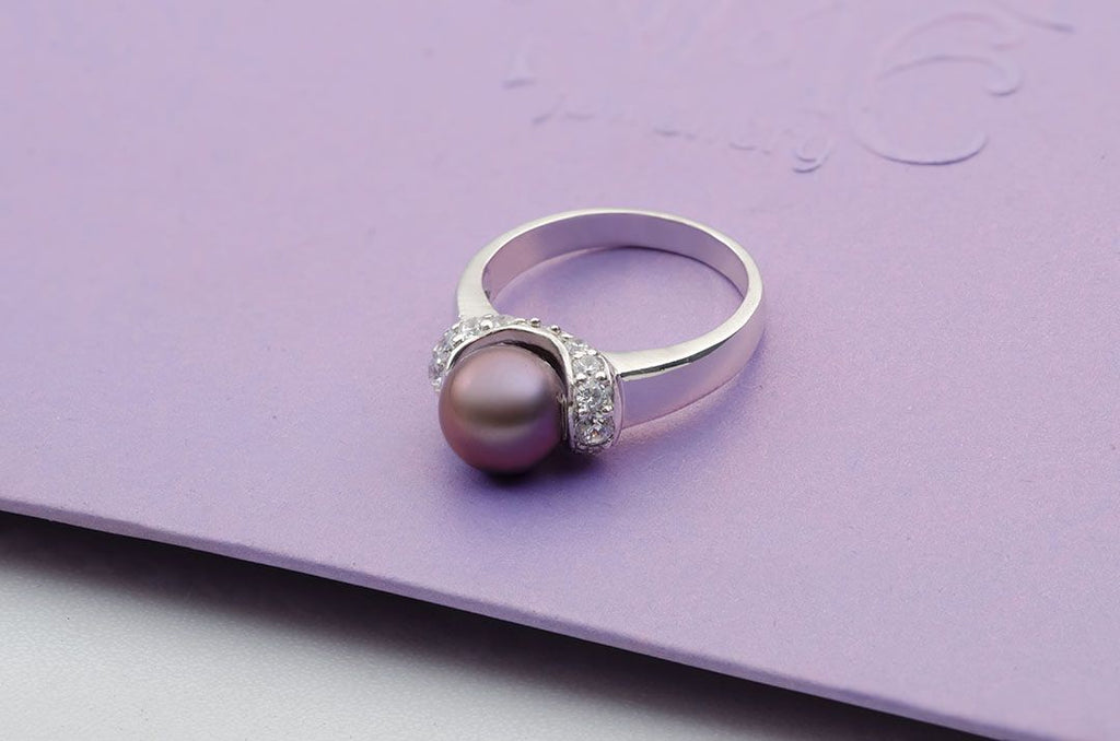 Nhẫn nữ Ngọc trai màu tím Aubergine Freshwater Pearl Accent Ring by AME Jewellery