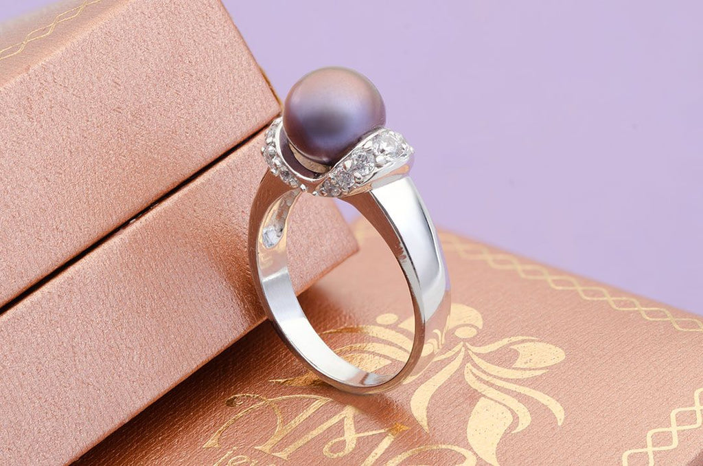 Nhẫn nữ Ngọc trai màu tím Aubergine Freshwater Pearl Accent Ring by AME Jewellery