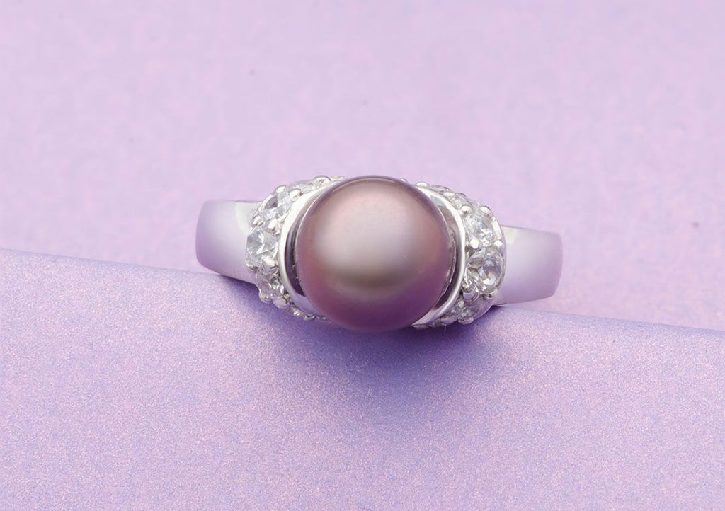 Nhẫn nữ Ngọc trai màu tím Aubergine Freshwater Pearl Accent Ring by AME Jewellery