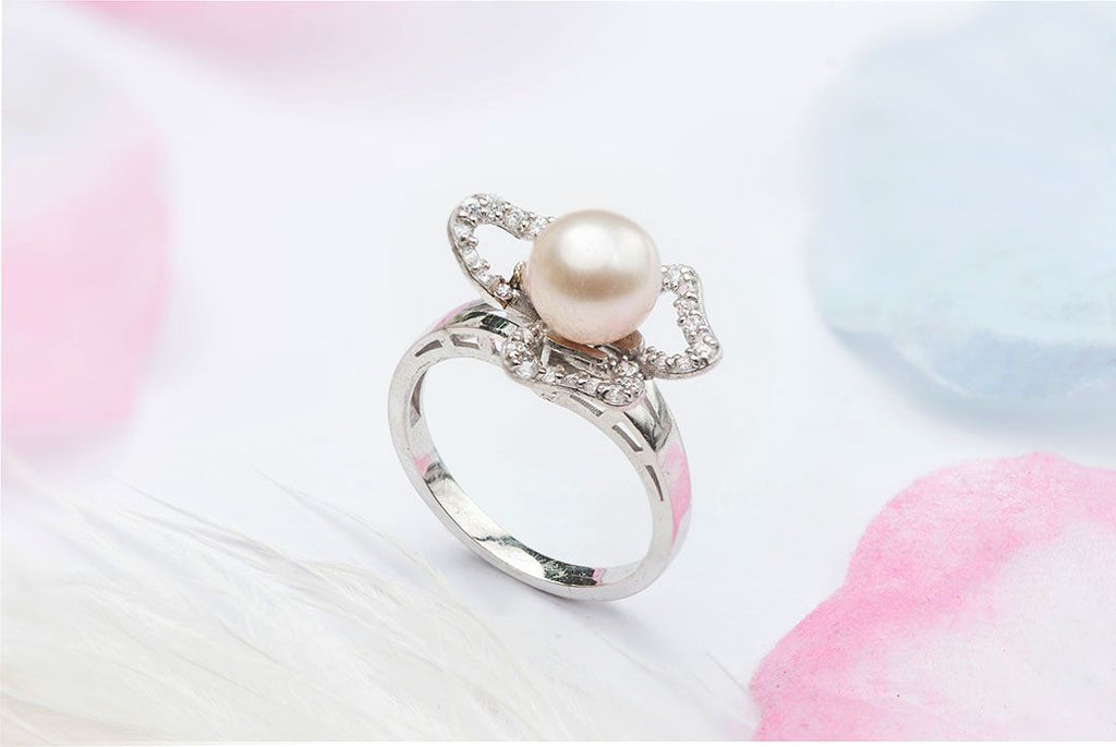 Nhẫn Ngọc trai trắng White Pearl Flower Ring by AME Jewellery