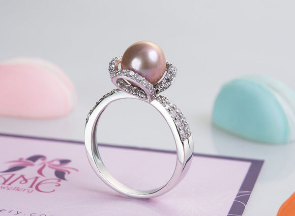 Nhẫn Ngọc trai nuôi nước ngọt màu Lavender Freshwater Pearl Ring - AME Jewellery