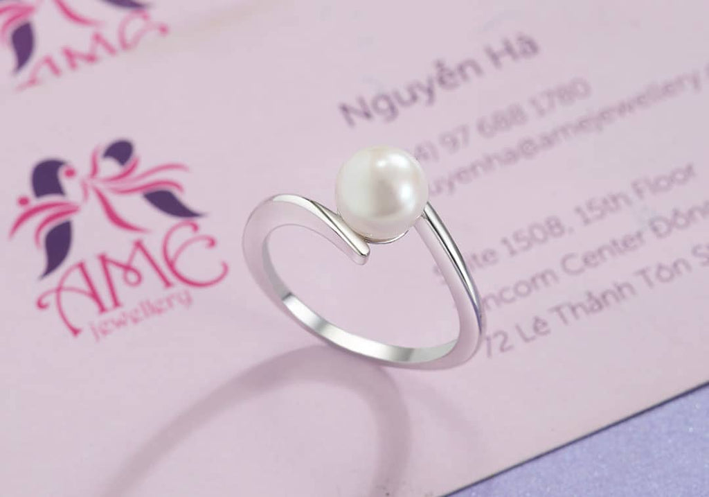 Nhẫn nữ Ngọc trai trắng White Freshwater Pearl Pypass Ring by AME Jewellery