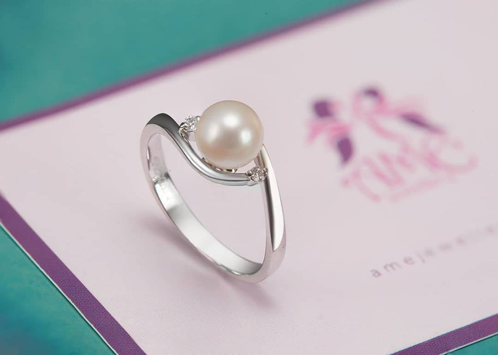 Nhẫn nữ Ngọc trai trắng White Freshwater Pearl Ring by AME Jewellery