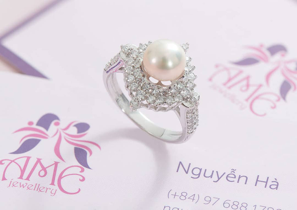 Nhẫn Ngọc trai Lavender Freshwater Pearl Flower Ring by AME Jewellery