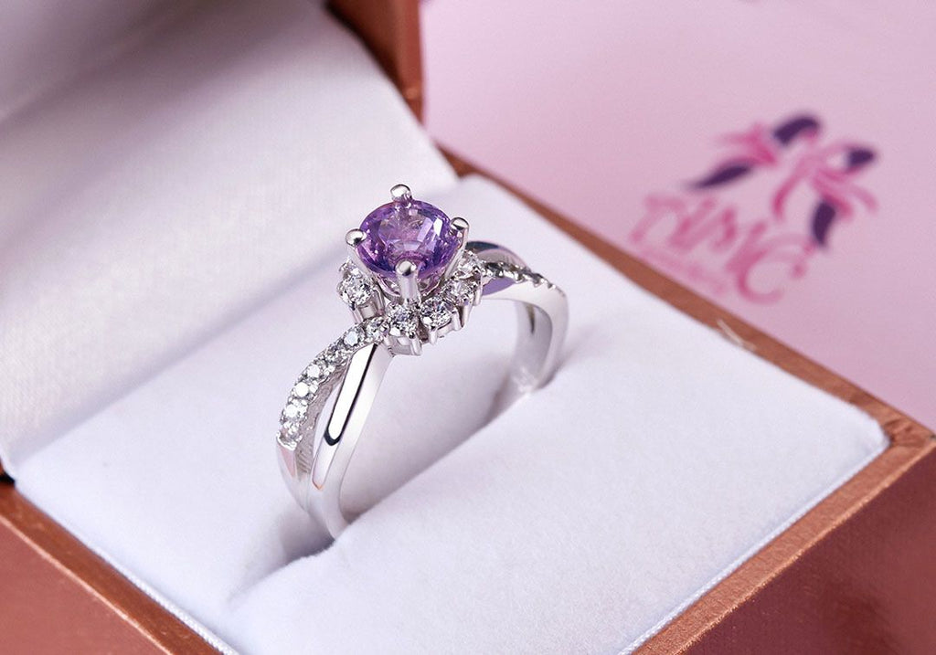 Nhẫn nữ Đá quý thiên nhiên Amethyst split-shank ring in sterling silver by AME Jewellery