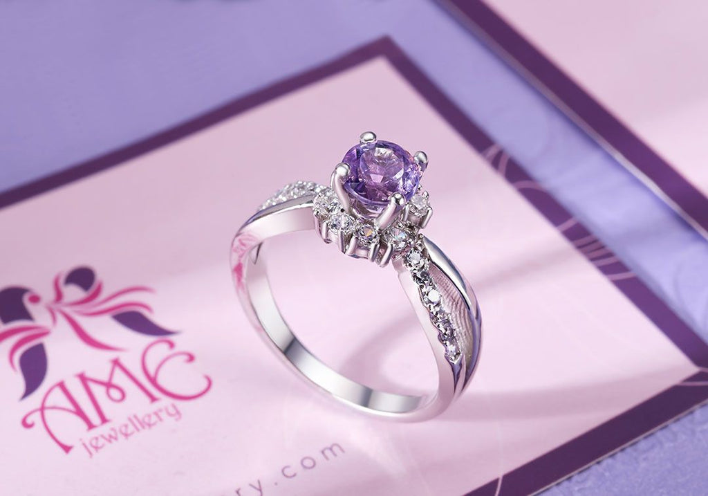 Nhẫn nữ Đá quý thiên nhiên Amethyst split-shank ring in sterling silver by AME Jewellery