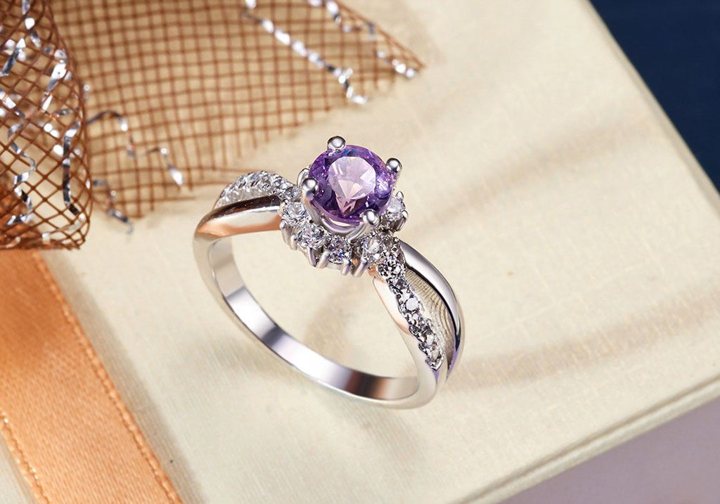 Nhẫn nữ Đá quý thiên nhiên Amethyst split-shank ring in sterling silver by AME Jewellery