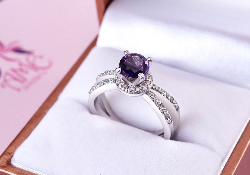 Nhẫn nữ Đá quý thiên nhiên Amethyst split-shank ring in sterling silver by AME Jewellery