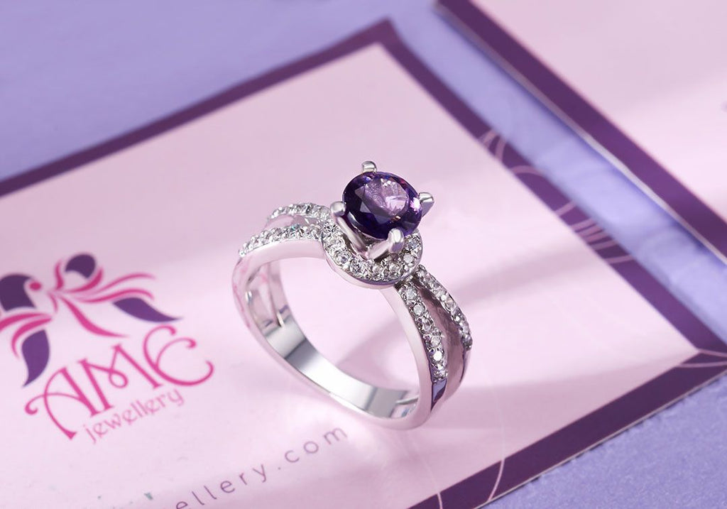 Nhẫn nữ Đá quý thiên nhiên Amethyst split-shank ring in sterling silver by AME Jewellery