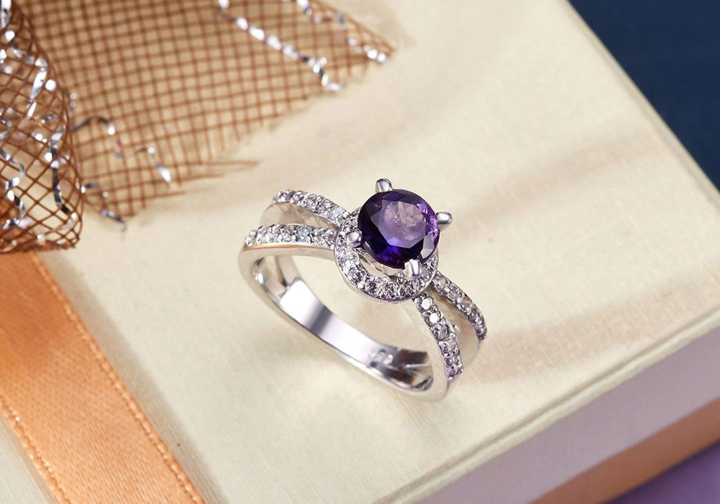 Nhẫn nữ Đá quý thiên nhiên Amethyst split-shank ring in sterling silver by AME Jewellery