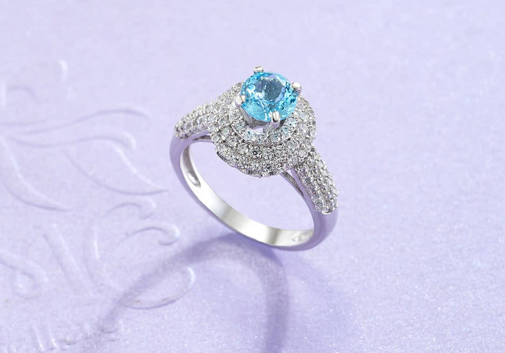 Nhẫn nữ Đá quý thiên nhiên Blue Topaz Triple Halo Ring in Sterling Silver by AME Jewellery