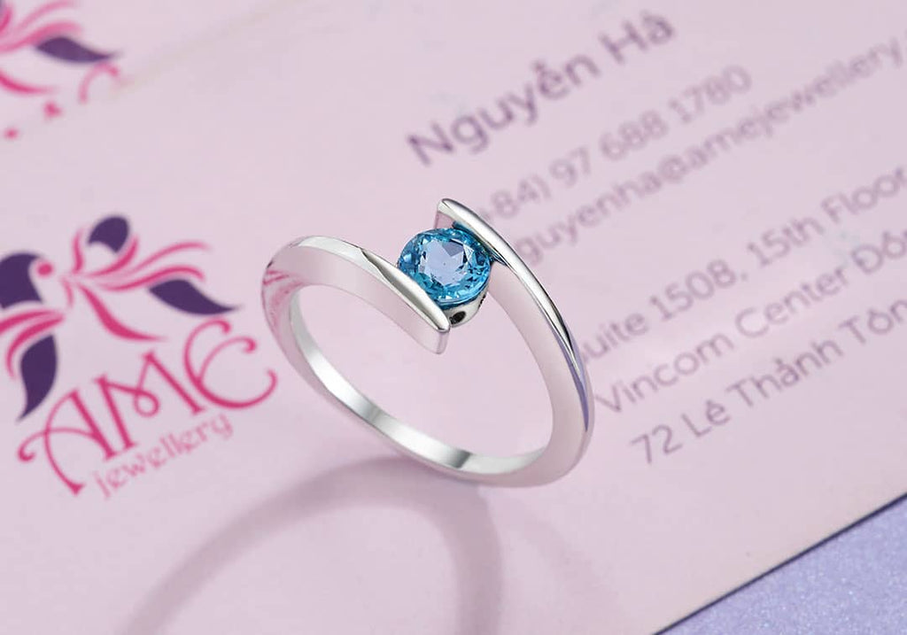 Nhẫn Đá quý thiên nhiên Blue Topaz Bypass Ring in Sterling Silver by AME Jewellery