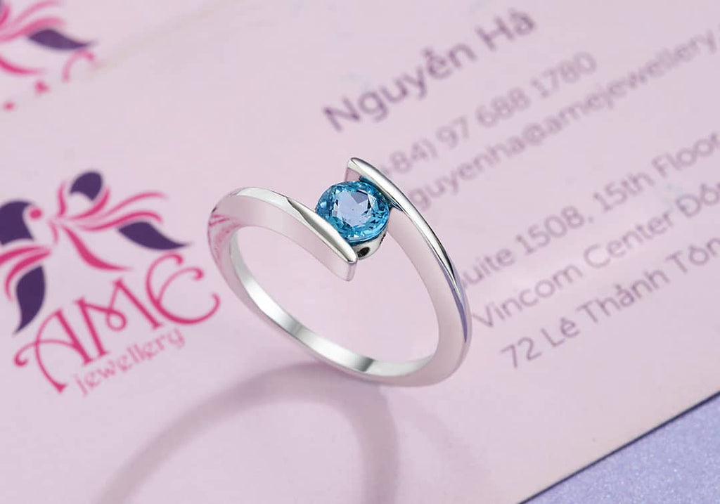 Nhẫn Đá quý thiên nhiên Blue Topaz bypass ring - AME Jewellery