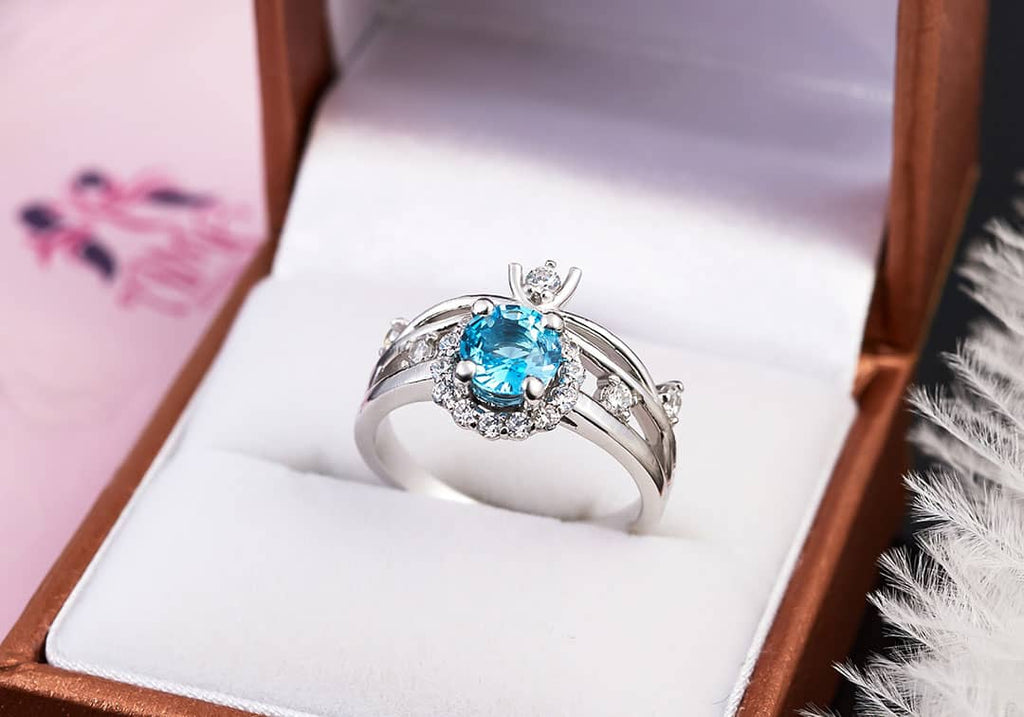 Nhẫn Đá quý thiên nhiên Blue Topaz Double Band Ring in Sterling Silver by AME Jewellery