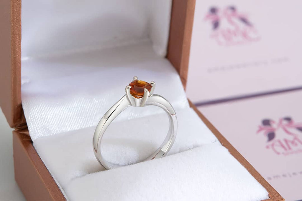 Nhẫn nữ Đá quý thiên nhiên Citrine Solitaire Twist Ring in Sterling Silver by AME Jewellery