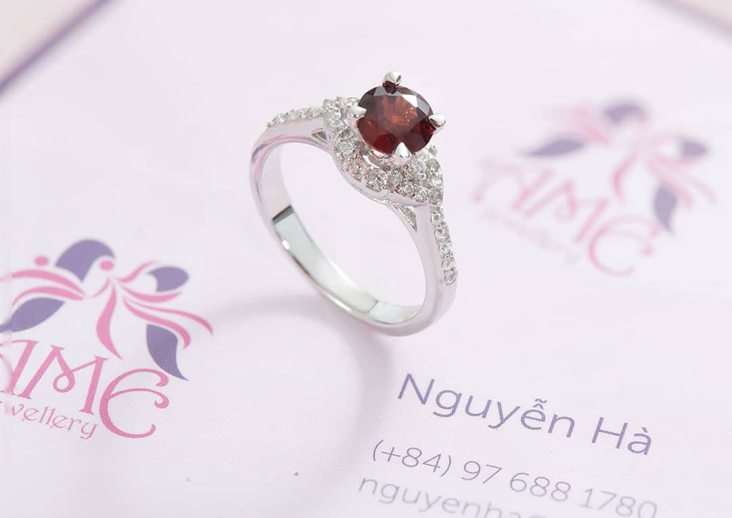 Nhẫn nữ Đá quý tự nhiên Red Garnet Ring in Sterling Silver by AME Jewellery