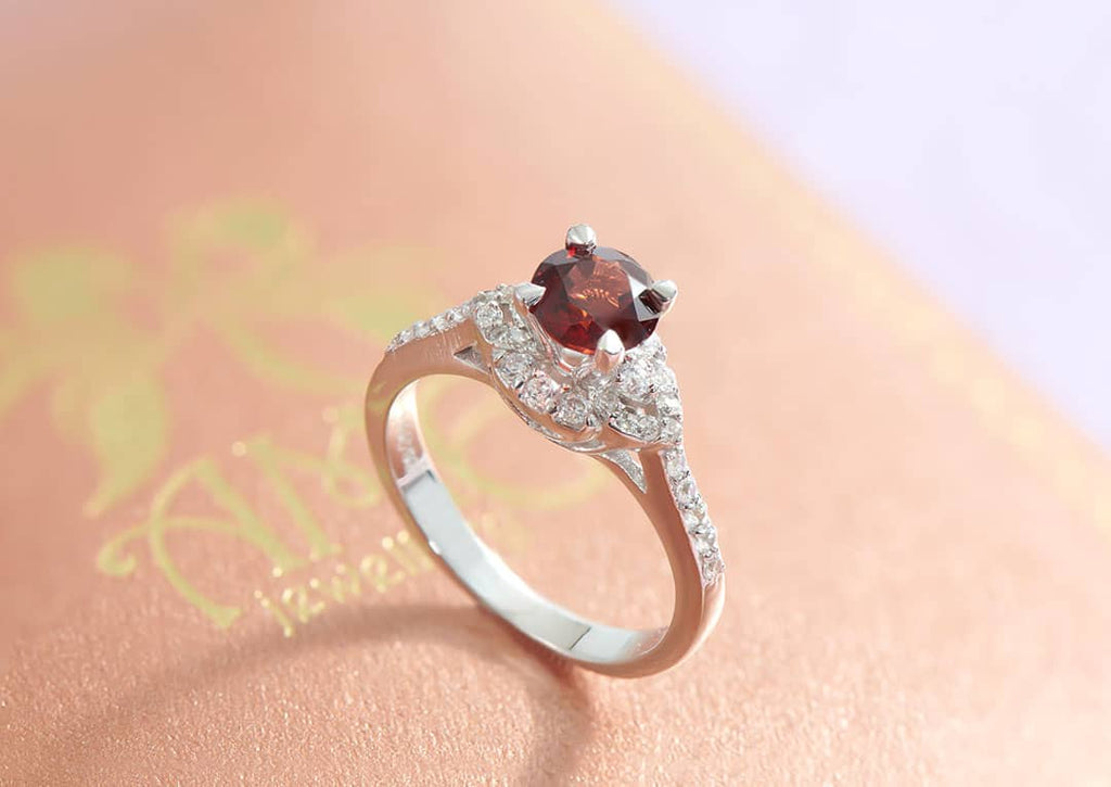 Nhẫn nữ Đá quý tự nhiên Red Garnet Ring in Sterling Silver by AME Jewellery