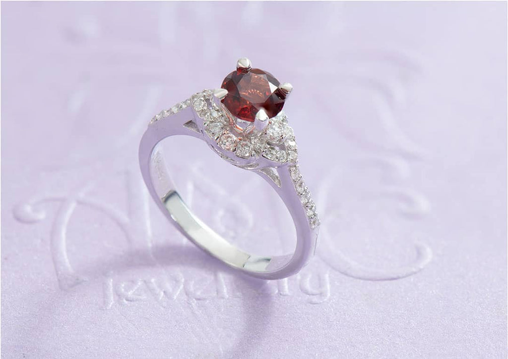 Nhẫn nữ Đá quý tự nhiên Red Garnet Ring in Sterling Silver by AME Jewellery