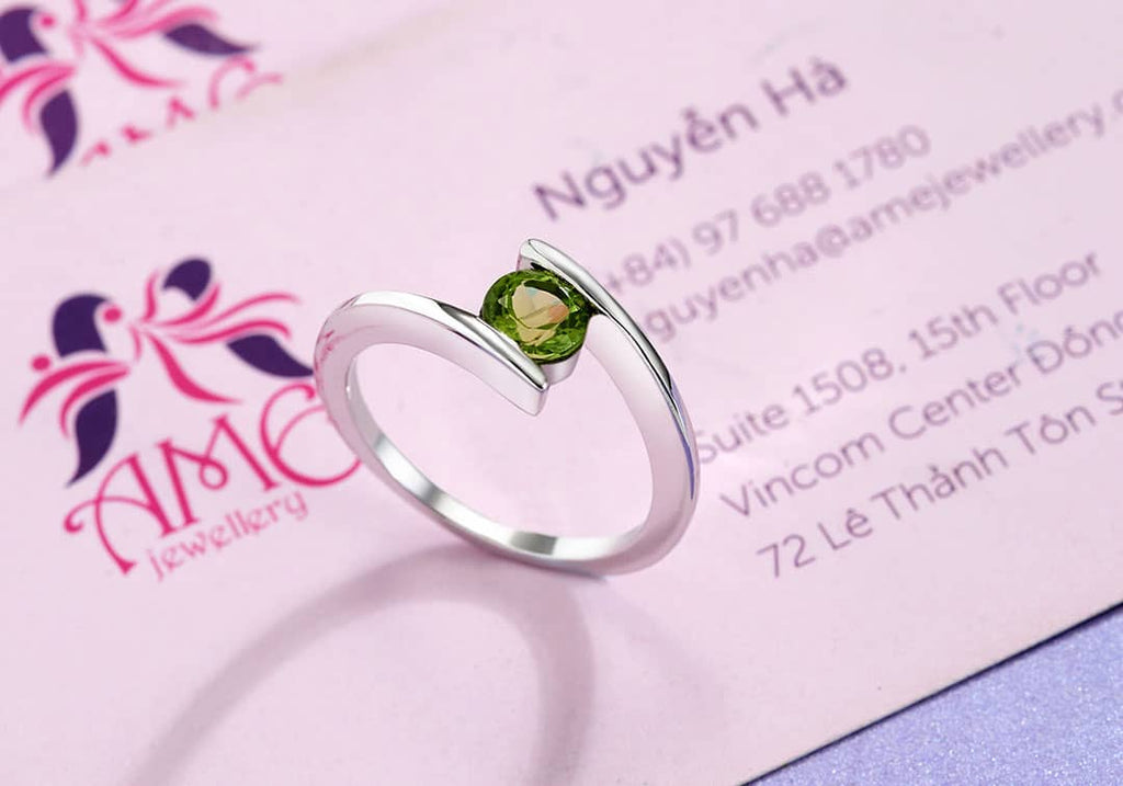 Nhẫn nữ Đá quý thiên nhiên Peridot Bypass Ring in Sterling Silver by AME Jewellery