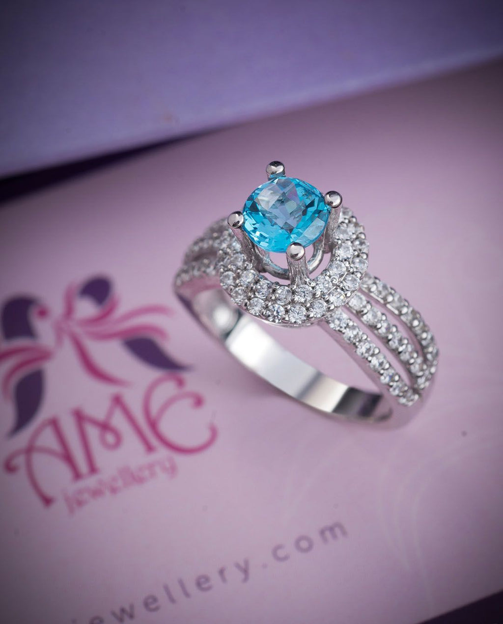 Nhẫn Đá quý tự nhiên Blue Topaz Three-Band Ring in Sterling Silver by AME Jewellery