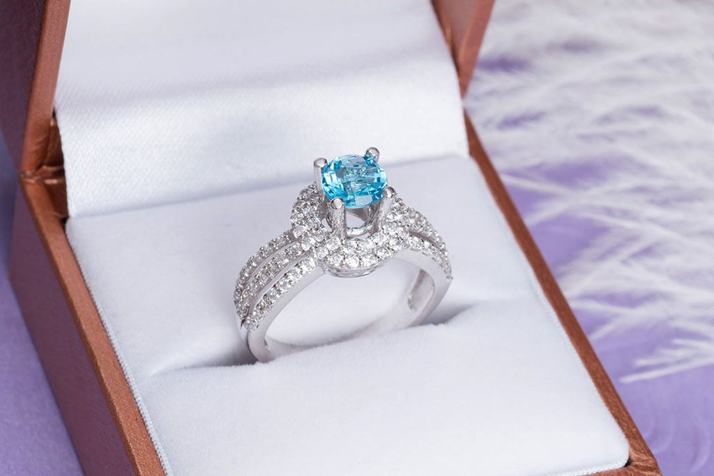 Nhẫn Đá quý tự nhiên Blue Topaz Three-Band Ring in Sterling Silver by AME Jewellery