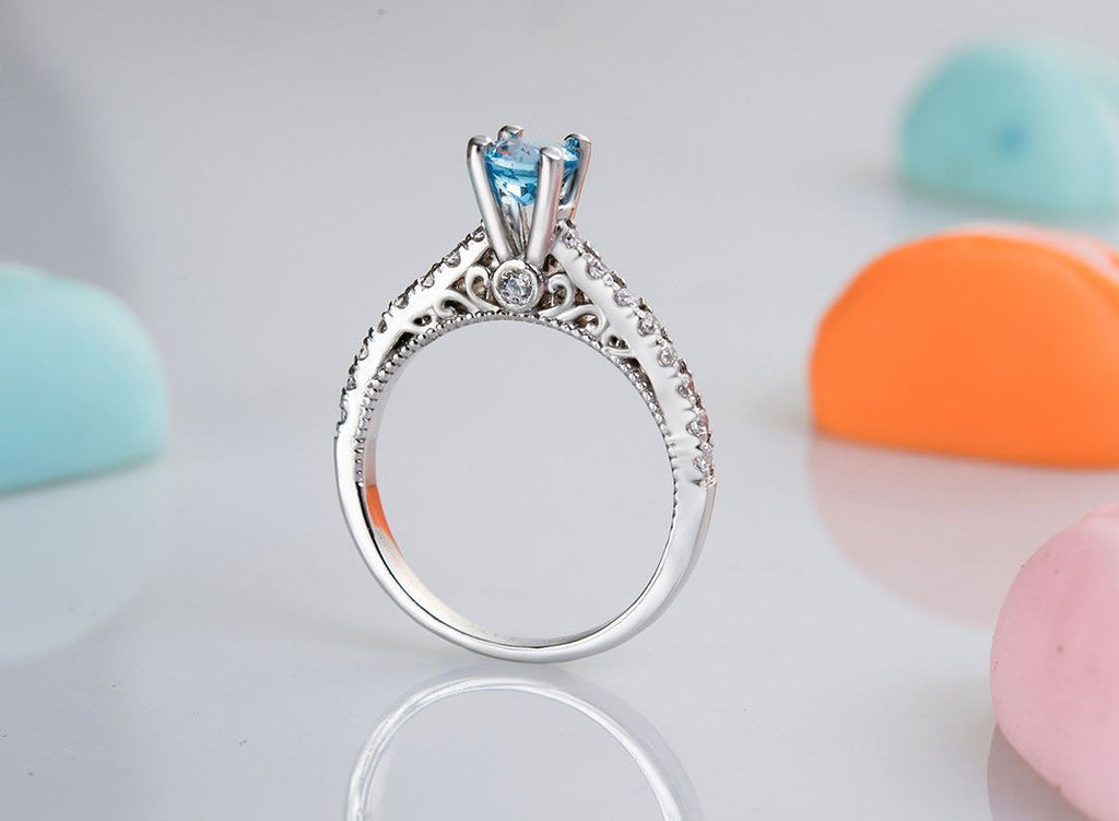 Nhẫn nữ Đá quý thiên nhiên Blue Topaz vintage ring - AME Jewellery