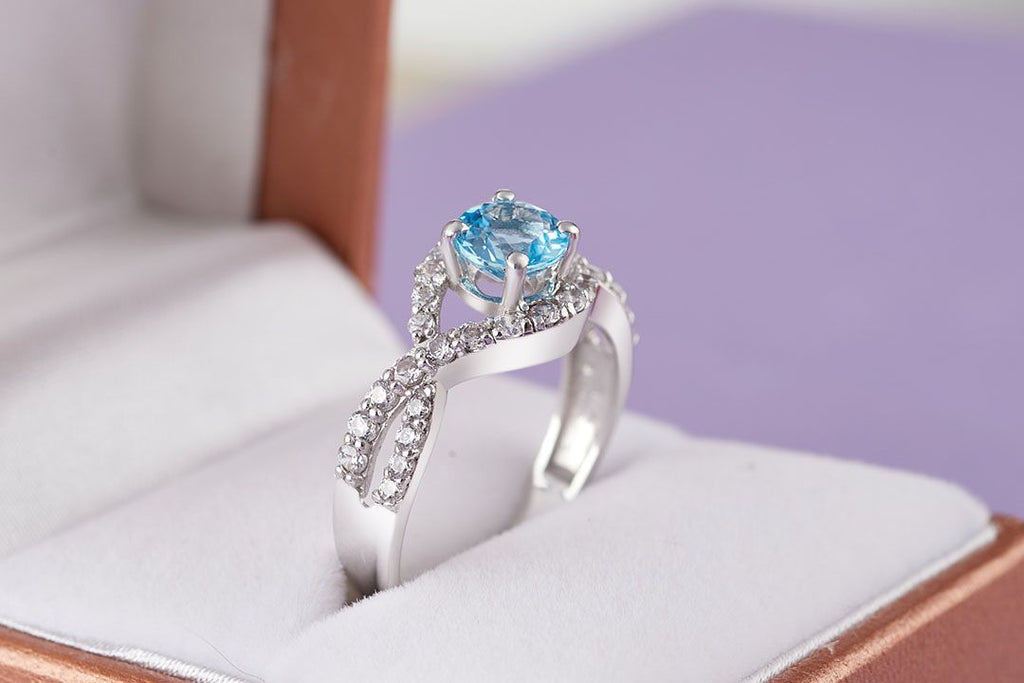 Nhẫn nữ Đá quý thiên nhiên Blue Topaz Twist Ring in Sterling Silver by AME Jewellery