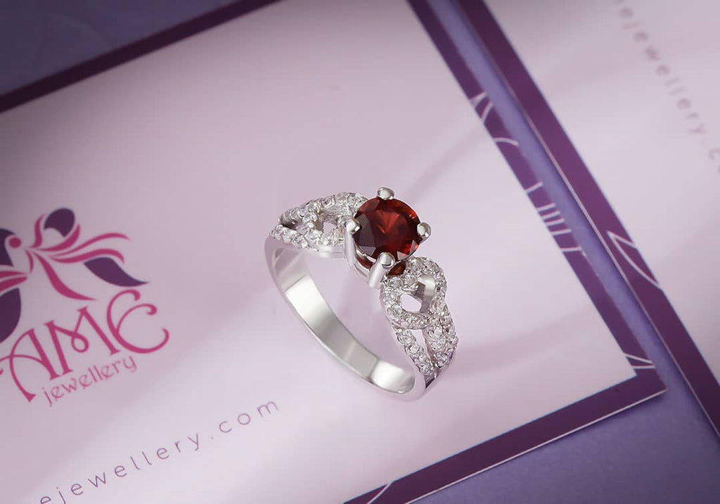 Nhẫn nữ Đá quý thiên nhiên Garnet Ring in Sterling Silver by AME Jewellery