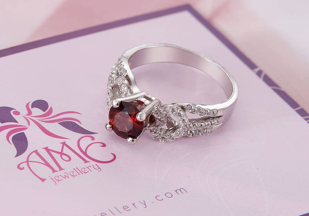 Nhẫn nữ Đá quý thiên nhiên Garnet Ring in Sterling Silver by AME Jewellery