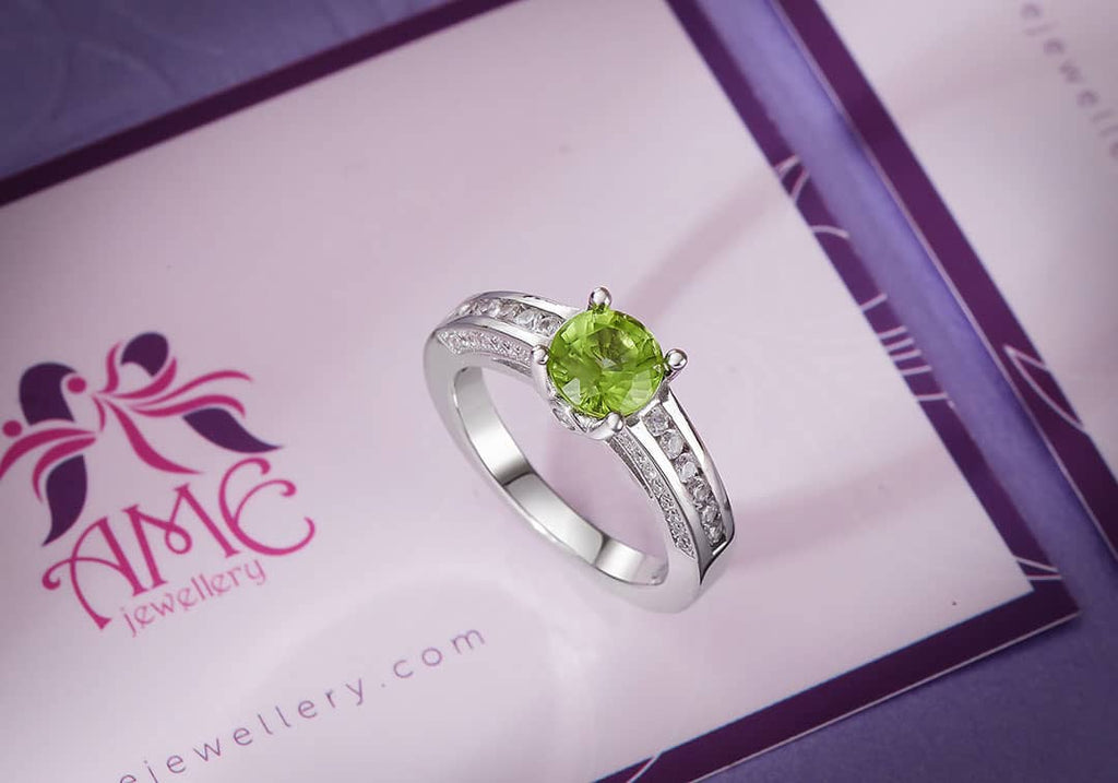 Nhẫn nữ Đá quý thiên nhiên Peridot cathedral ring in sterling silver by AME Jewellery