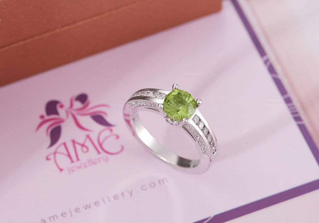 Nhẫn nữ Đá quý thiên nhiên Peridot cathedral ring in sterling silver by AME Jewellery