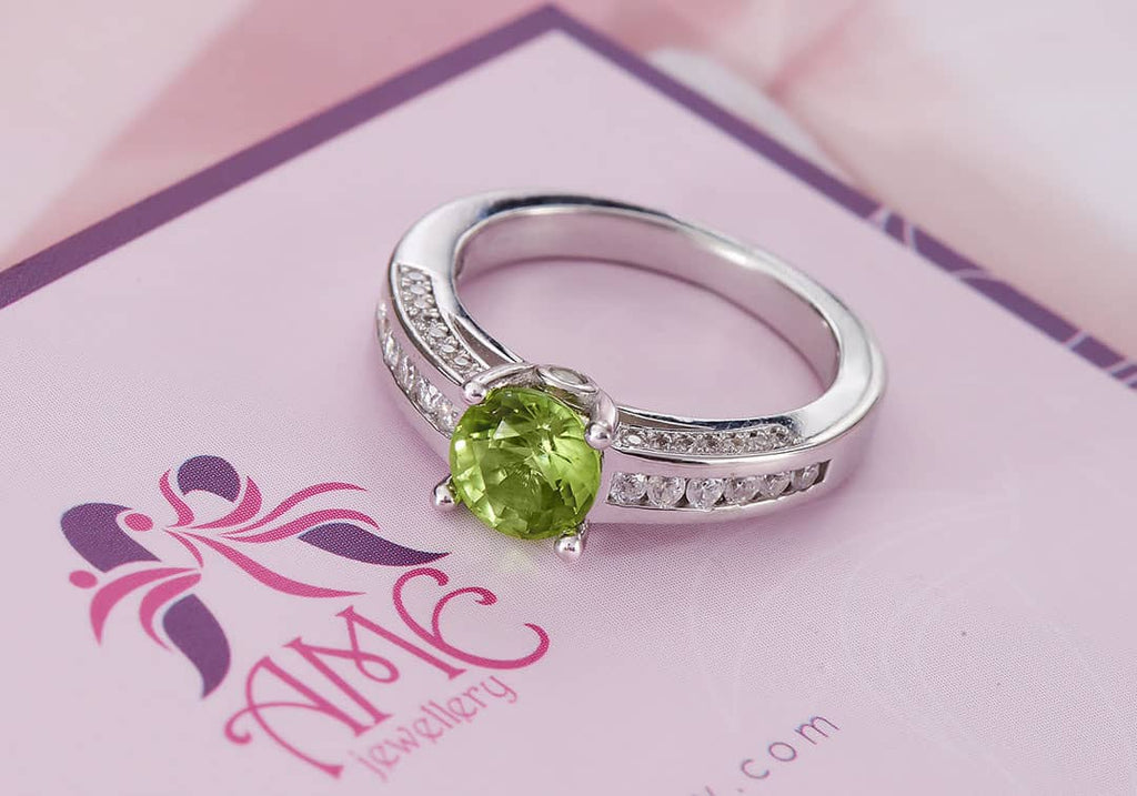 Nhẫn nữ Đá quý thiên nhiên Peridot cathedral ring in sterling silver by AME Jewellery