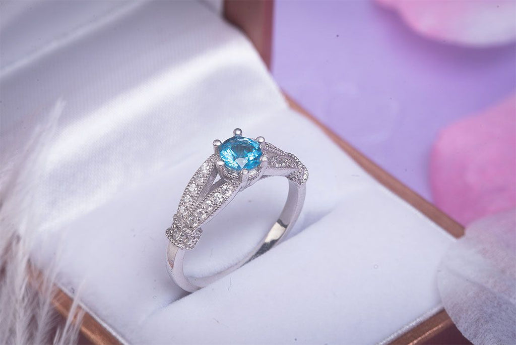 Nhẫn Đá quý thiên nhiên Blue Topaz vintage ring - AME Jewellery