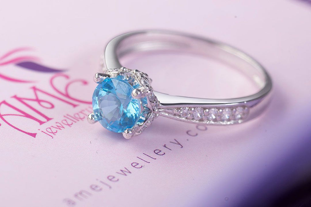 Nhẫn Đá quý thiên nhiên Blue Topaz Flower Ring in Sterling Silver by AME Jewellery