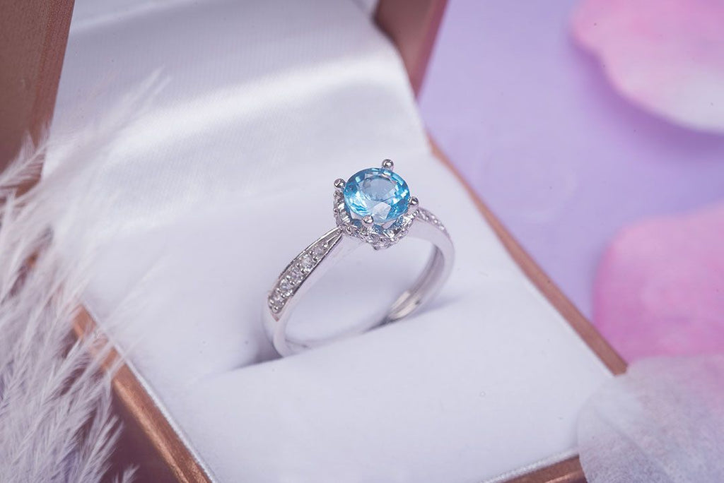 Nhẫn Đá quý thiên nhiên Blue Topaz Flower Ring in Sterling Silver by AME Jewellery