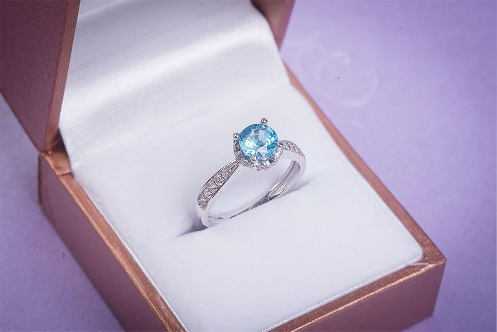 Nhẫn Đá quý thiên nhiên Blue Topaz Flower Ring in Sterling Silver by AME Jewellery