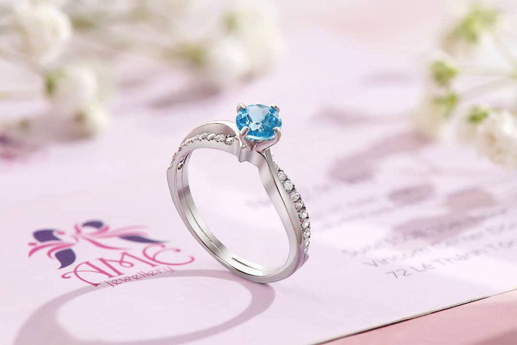 Nhẫn nữ Đá quý thiên nhiên Blue Topaz Split Shank Ring in Sterling Silver by AME Jewellery