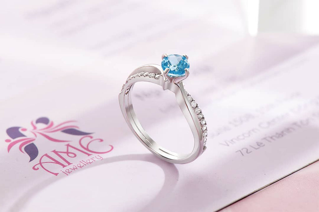 Nhẫn nữ Đá quý thiên nhiên Blue Topaz Split Shank Ring in Sterling Silver by AME Jewellery